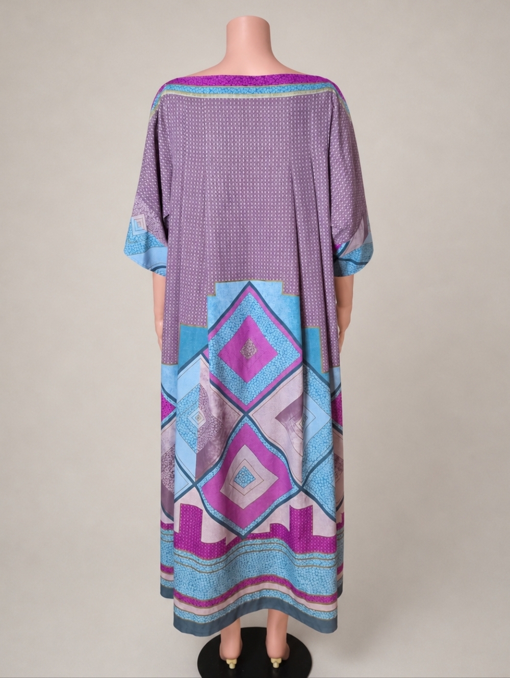 Gottex 70s Purple Geometric Maxi Kaftan Dress with Blue & Magenta Accents Small - Picture 5 of 6